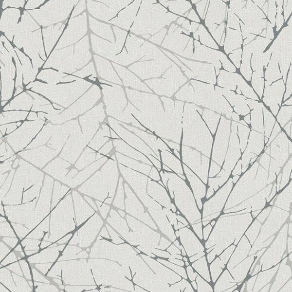 Vliesové tapety na stenu Belinda 6716-10, vetvičky strieborné na bielej štruktúre, rozmer 10,05 m x 0,53 m, Novamur 81878