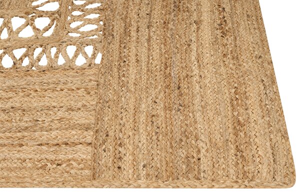 Koberec béžový jutový 200 x 300 cm pletený ručne vyrobený s vyrezávaným vzorom prírodný textil boho štýl
