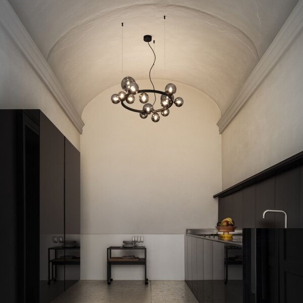Ideal Lux - LED luster na lanku PERLAGE 14xG9/3W/230V pr. 85 cm čierna/dymová