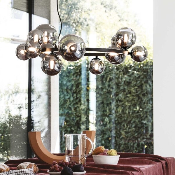 Ideal Lux - LED luster na lanku PERLAGE 14xG9/3W/230V pr. 85 cm čierna/dymová