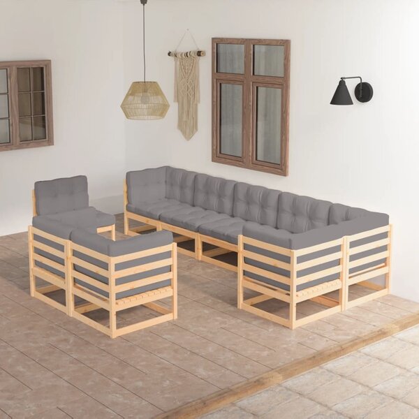 Maison Exclusive – 9-dielna záhradná súprava s vankúšmi z masívneho borovicového dreva