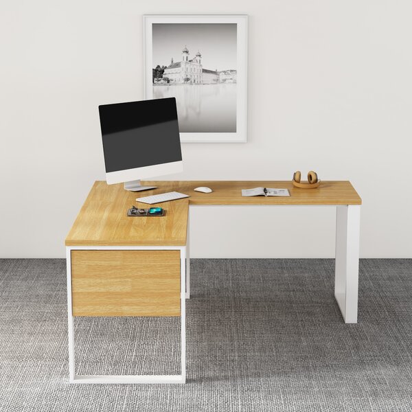 Rohový kancelářský stůl Houseland Nuvia Home 01 160 cm dub/bílý