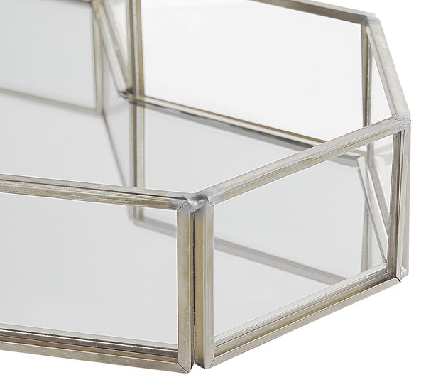 Dekoratívny podnos strieborný oceľ sklo 28 x 20 cm tvar srdca na šperky sviečku moderný glamour štýl doplnky