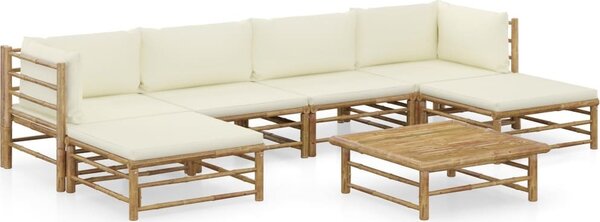 Maison Exclusive – 7-dielna záhradná súprava s krémovo-bielymi vankúmi z bambusu