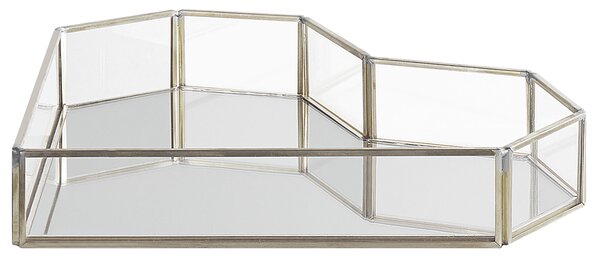 Dekoratívny podnos strieborný oceľ sklo 28 x 20 cm tvar srdca na šperky sviečku moderný glamour štýl doplnky