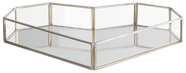 Dekoratívny podnos strieborný oceľ sklo 28 x 20 cm tvar srdca na šperky sviečku moderný glamour štýl doplnky
