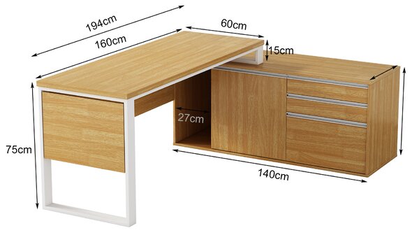 Rohový kancelářský stůl s komodou Houseland Nuvia Home 04 194 cm dub/bílý