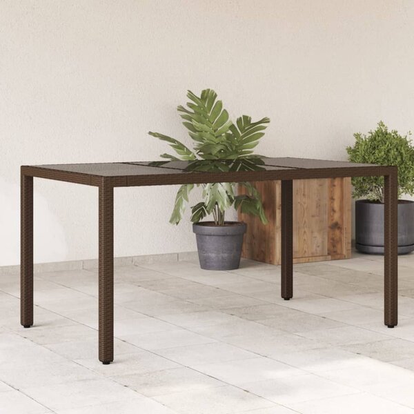 Maison Exclusive - Záhradný stôl so sklenenou doskou hnedý 150x90x75 cm Poly ratan