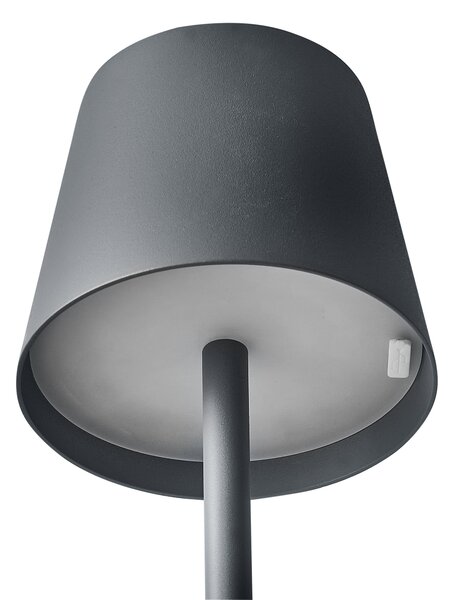 Stolná lampa tmavosivá hliníková s dotykovým vypínačom nabíjanie cez USB kábel bezdrôtová moderný štýl interiér exteriér