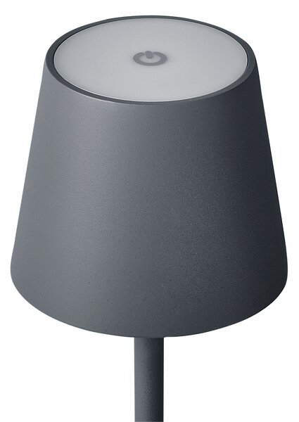 Stolná lampa tmavosivá hliníková s dotykovým vypínačom nabíjanie cez USB kábel bezdrôtová moderný štýl interiér exteriér
