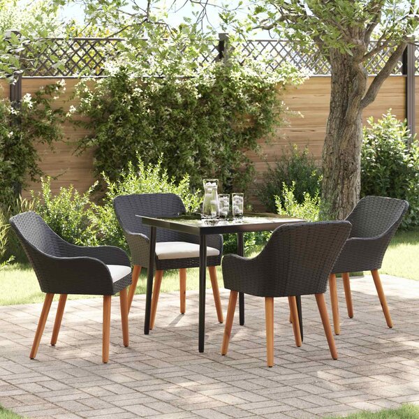 Maison Exclusive - Záhradný jedálenský set s vankúom 5 pcs ierna polyratan