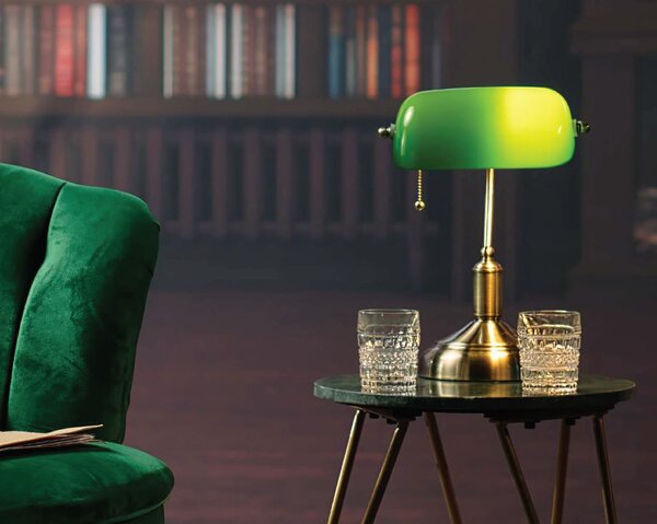 ACA DECOR PRESTIGE stolná lampa 1xE27/60W/230V mosadz/zelená