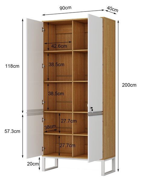 Vysoká kancelářská skříň Houseland Nuvia Loft 90 cm dub/bílá