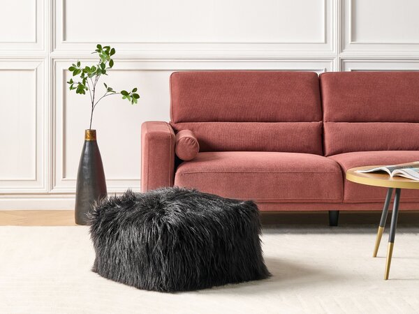 Taburetka čierna umelá kožušina EPS polystyrénová výplň štvorcový puf na sedenie boho moderný štýl
