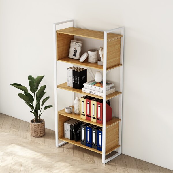 Vysoký kancelářský regál Houseland Nuvia Stack 90 cm dub/bílý