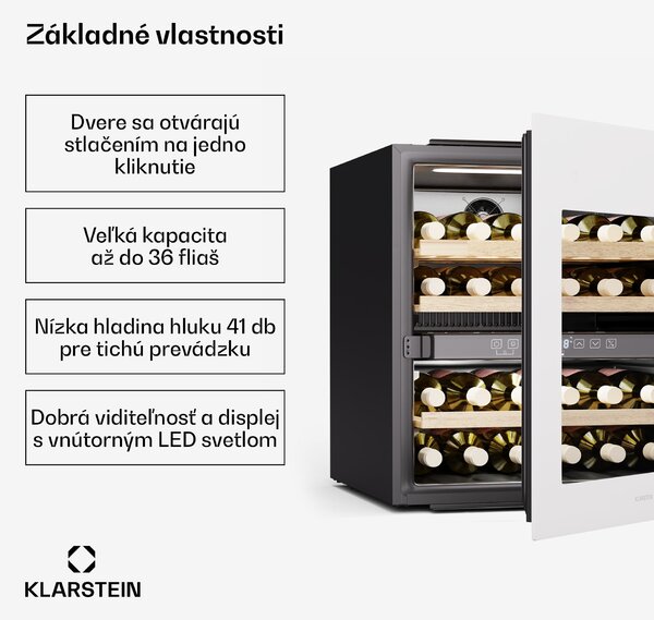Klarstein Rhone 36 Duo chladnička na víno, 36 fliaš, LED ovládanie, push-to-open, tichá