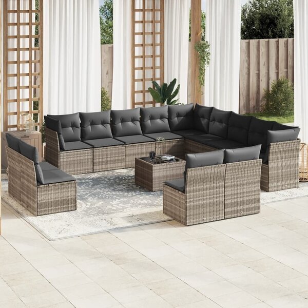 Maison Exclusive – 14-dielna záhradná súprava s vankúšmi, svetlošedá, polyratan