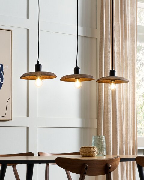 Závesná lampa s 5 tienidlami tmavohnedá mangové drevo prírodné drevené stropné svietidlo boho štýl ručne vyrobené bytové doplnky