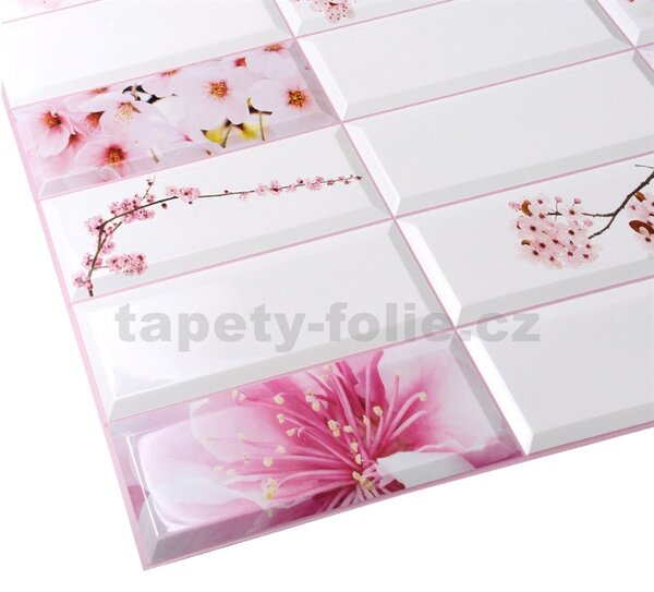 Obkladové panely 3D PVC TP10014009, rozměr 955 x 480 mm, květy sakury, GRACE