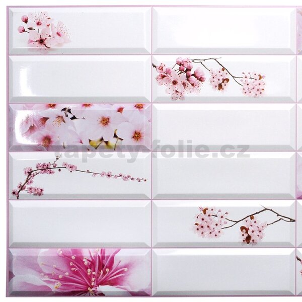 Obkladové panely 3D PVC TP10014009, rozměr 955 x 480 mm, květy sakury, GRACE