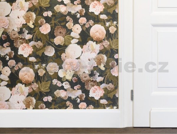 Vliesové tapety na zeď Paradise Garden 36717-1, rozměr 10,05 m x 0,53 m, květy velké na černém podkladu, A.S.Création