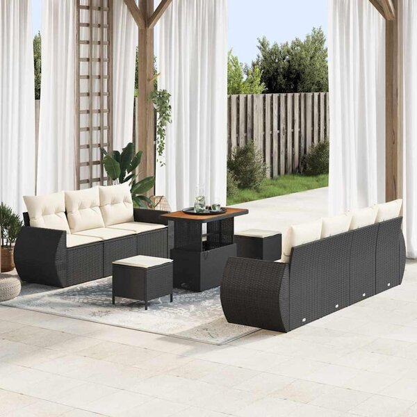 Maison Exclusive - Záhradný nábytok s vankúšmi 10 ks Čierny Poly-rattan