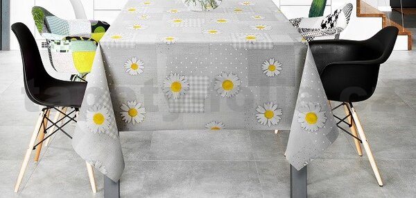 Ubrus PVC metráž 673701, šířka 140 cm, kopretiny na šedém podkladu, IMPOL TRADE