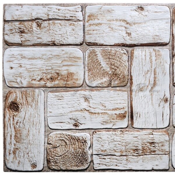 Obkladové panely 3D PVC TP10017657, rozměr 960 x 479 mm, borovicové špalky bělené, GRACE