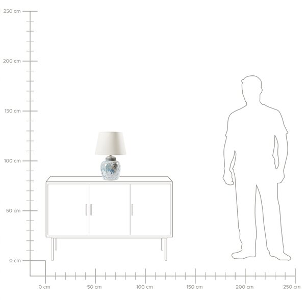 Stolná lampa biela a modrá porcelánový podstavec so vzorom ľanové tienidlo štýlové svietidlo