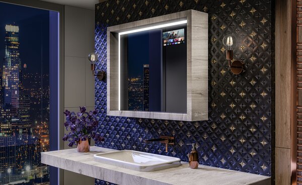 LED kúpeľňové zrkadlo s rámom WoodenFrame vo farbe Oslo dub