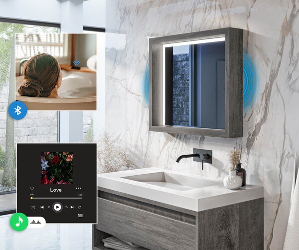LED kúpeľňové zrkadlo s rámom WoodenFrame vo farbe Oslo dub