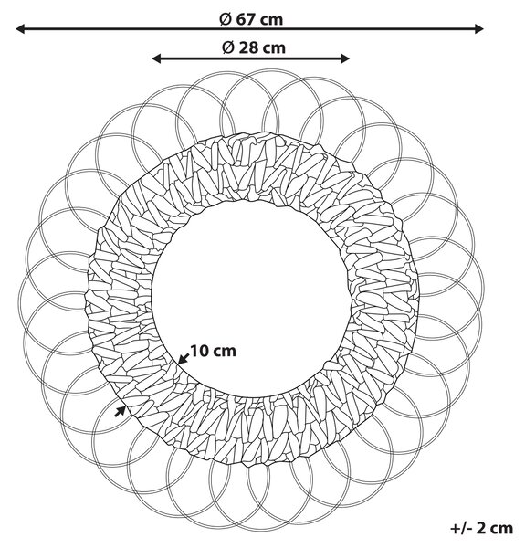 Nástenné zrkadlo prírodné vodný hyacint oceľ ø 67 cm okrúhle boho dizajn doplnky do predsiene