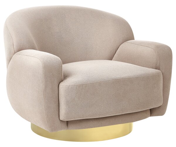 Kreslo sivobéžové látkové čalúnenie polyester zlatý kovový podstavec retro glamour art deco štýl obývačka spálňa