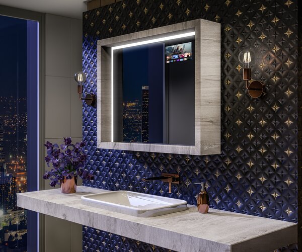 LED kúpeľňové zrkadlo s rámom WoodenFrame vo farbe Oslo dub