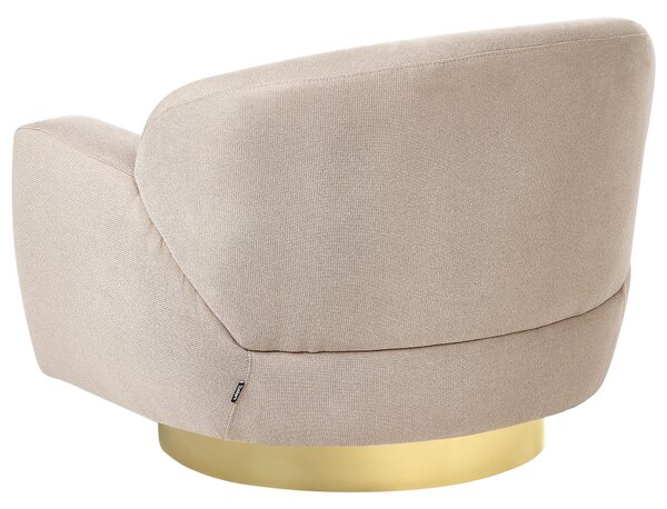 Kreslo sivobéžové látkové čalúnenie polyester zlatý kovový podstavec retro glamour art deco štýl obývačka spálňa