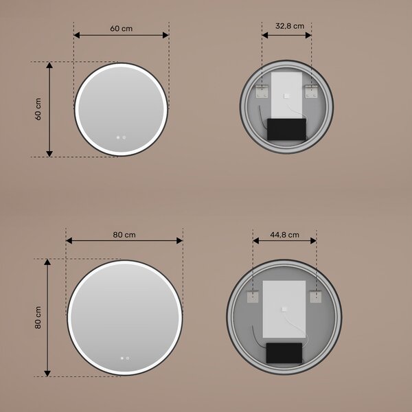 Okrúhle LED zrkadlo v zlatom hliníkovom ráme