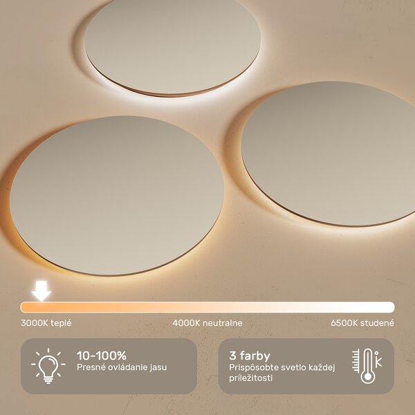 Okrúhle LED zrkadlo v zlatom hliníkovom ráme