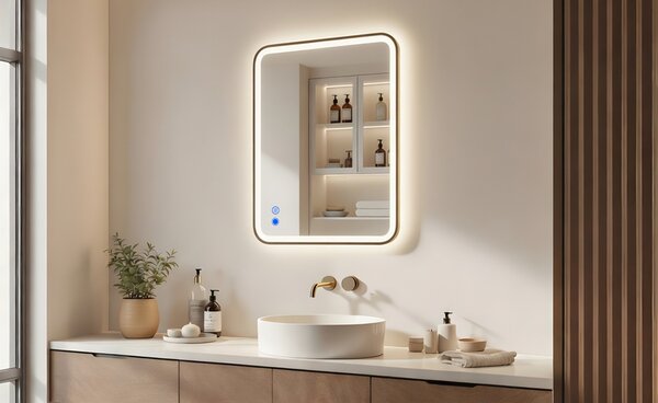 Zaoblené LED zrkadlo v zlatom hliníkovom ráme