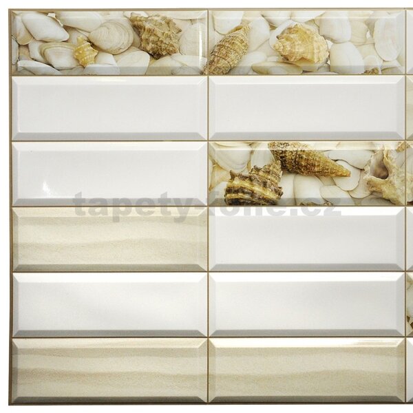 Obkladové panely 3D PVC TP10014005, cena za kus, rozmer 955 x 480 mm, obklad biely s mušľami, GRACE