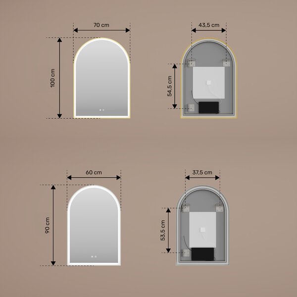 Nepravidelné zrkadlo s LED podsvietením v čiernom hliníkovom ráme