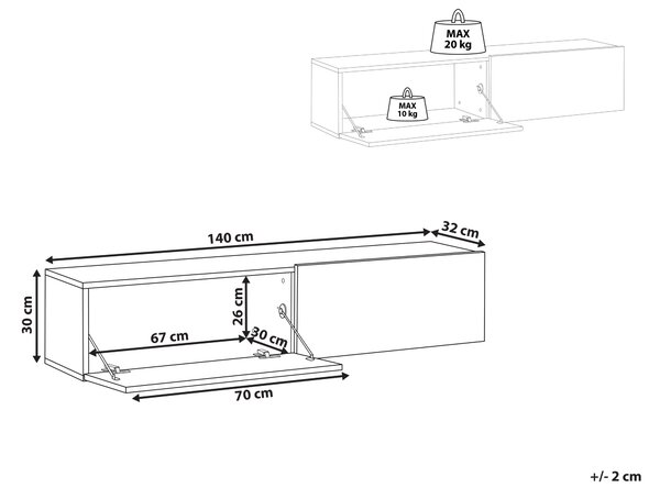 Závesná skrinka pod TV biela 140 cm tv stolík na stenu minimalistický dizajn obývacia izba