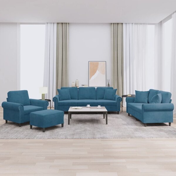 Maison Exclusive – 4-dielna sedacia súprava s vankúšmi, modrý zamat