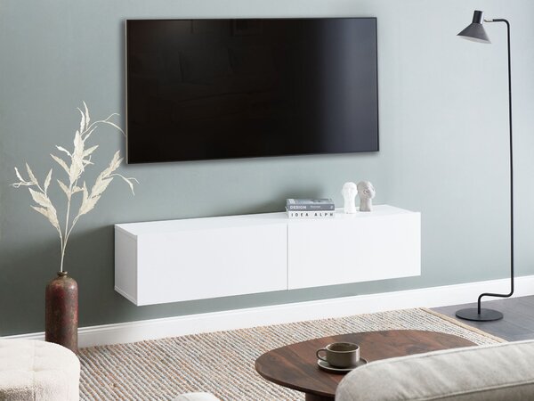 Závesná skrinka pod TV biela 140 cm tv stolík na stenu minimalistický dizajn obývacia izba