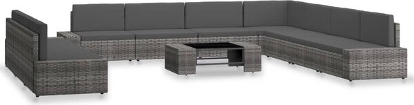 Maison Exclusive – 10-dielna záhradná súprava v týle lounge z poly ratanu, sivá