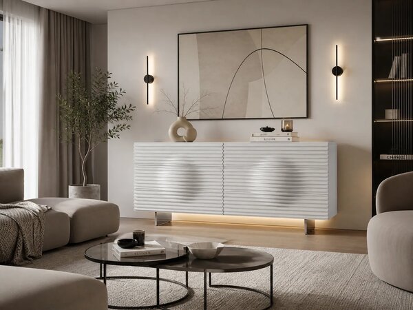LivinHill Komoda Hudson 160 cm biela/chróm
