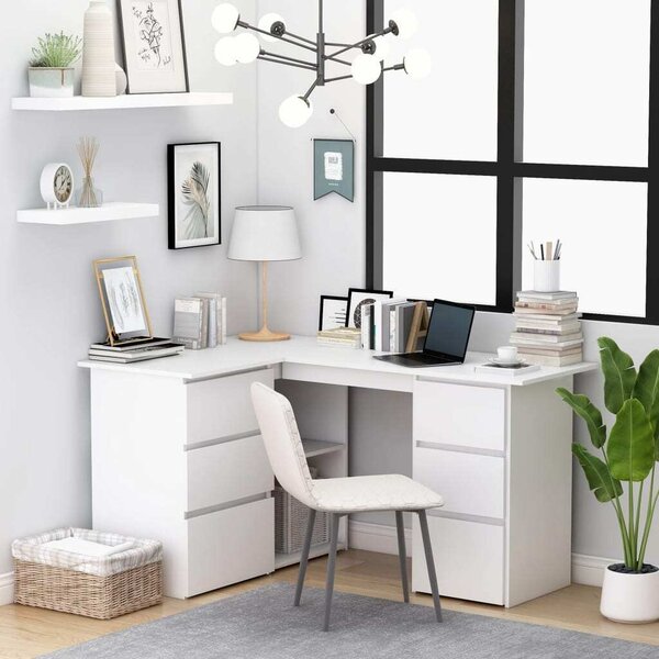 Maison Exclusive - Rohový písací stôl Biely 145x100x76 cm Drevený materiál