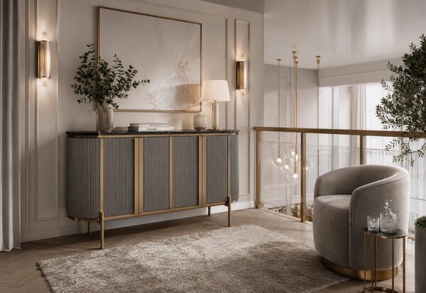 LivinHill Komoda Stilig ST384 160 cm čierny mramor/grafit/zlatá