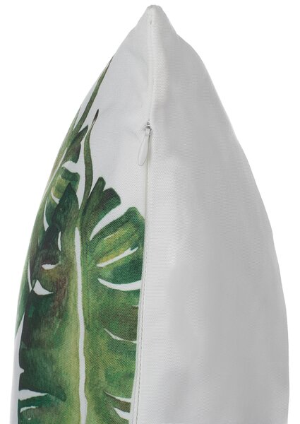Sada 2 dekoratívnych vankúšov zelená biela polyester 45 x 45 cm štvorcový tvar rastlinný vzor motív palmových listov moderný štýl doplnky