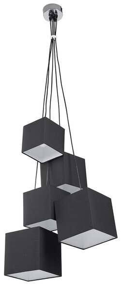 Závesná lampa čierna 5 svetiel štvorcové látkové tienidlá moderný štýl obývačka jedáleň