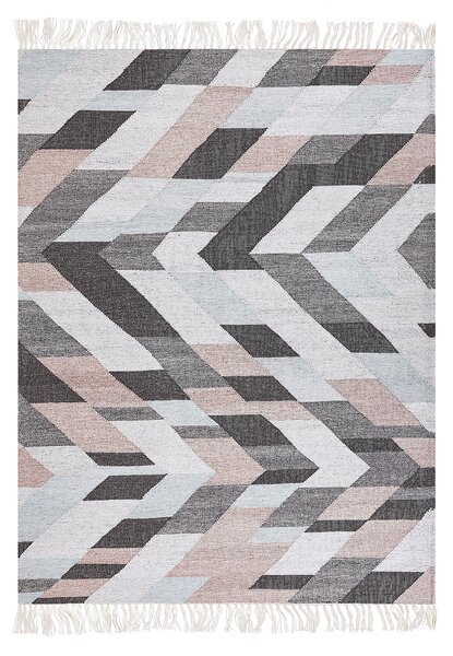 Koberec viacfarebný juta 140 x 200 cm geometrický vzor obdĺžnikový tvar so strapcami ručne tkaný boho štýl obývacia izba spálňa